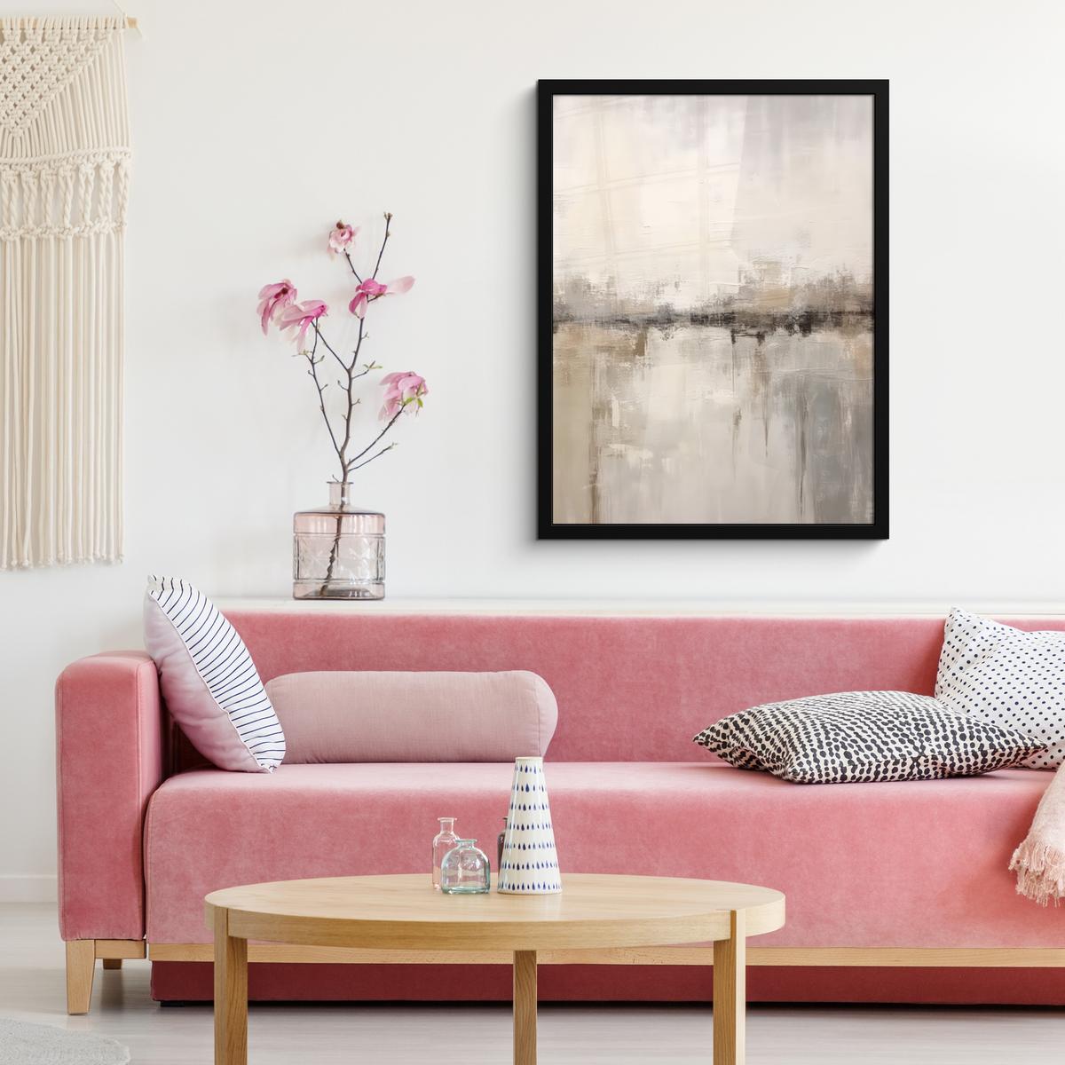 POSTER MIT RAHMEN Moderne Kunst - Abstrakt - Beige Posterleiste 60x80 cm - Beige, Papier (60/80cm) - MuchoWow