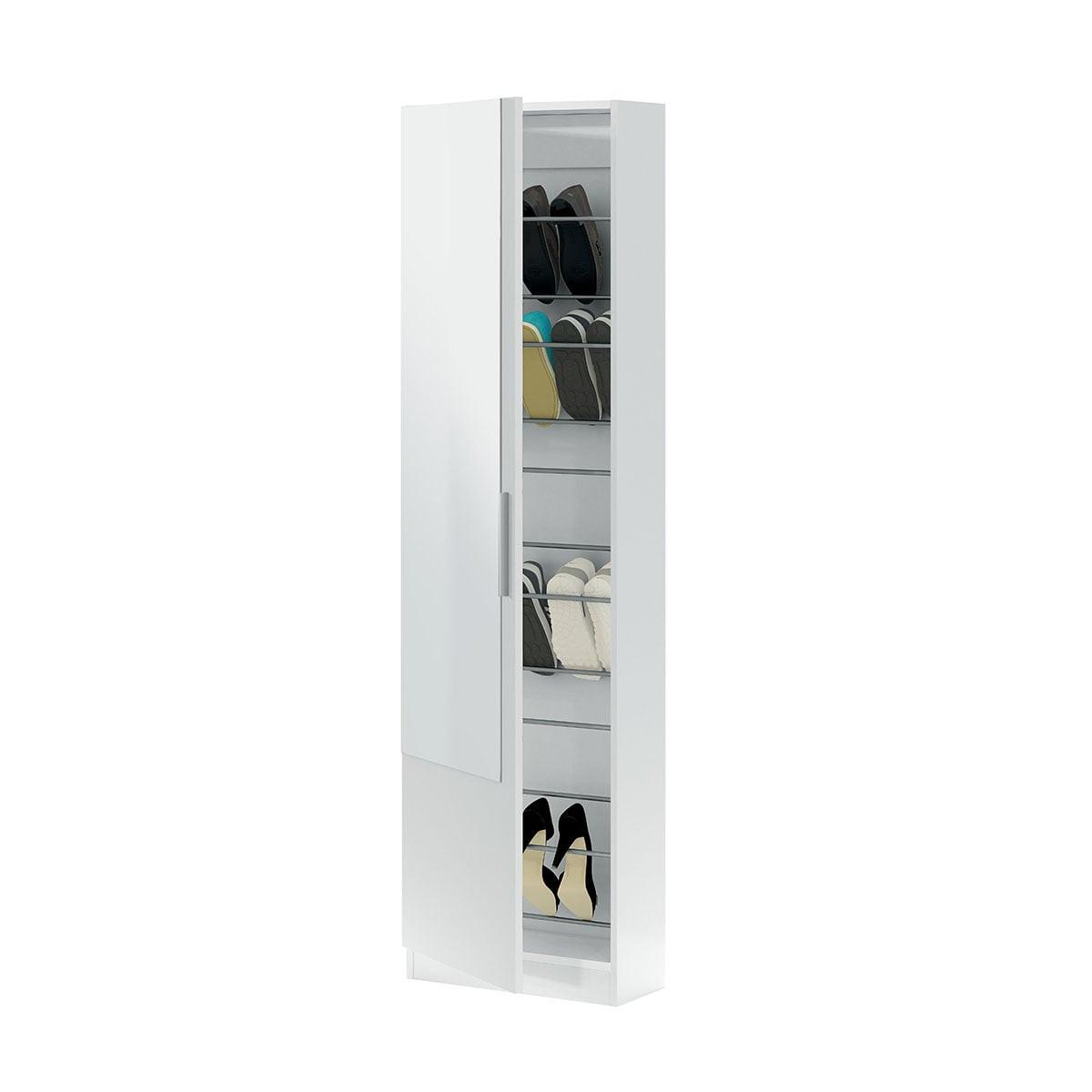 SCHUHSCHRANK, 1 Tür mit Spiegel - H180 cm - Weiß, Holzwerkstoff (22/180/6.5cm) - Calicosy