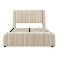 POLSTERBETT 140x190 Leinen Beige mit Gold-Dekor, Stauraum und Ladefunktion - Beige, Textil (140/190cm) - Urban Meuble