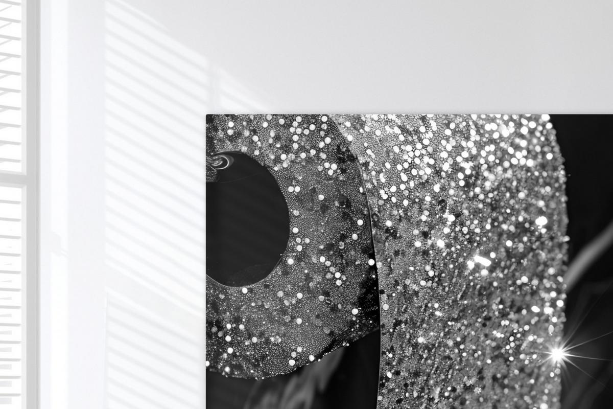 LEINWANDBILD WC - Toilettenpapier - Schwarz und weiß - Glitter Wohnzimmer Groß 120x80 cm - Silberfarben, Textil (120/80cm) - MuchoWow