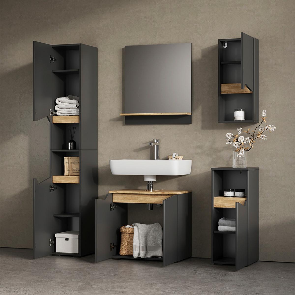 BADMÖBEL-KOMBINATION Timavo Anthrazit 5 Teile - Anthrazit, Holzwerkstoff (60/57/35cm) - Livinity®
