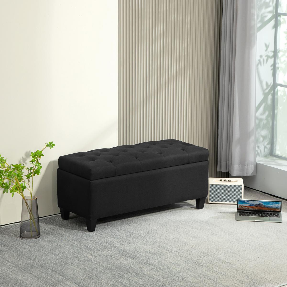 TRUHENBANK Polyester Holz Schwarz - Schwarz, Holz/Kunststoff (40/44/100cm) - HOMCOM