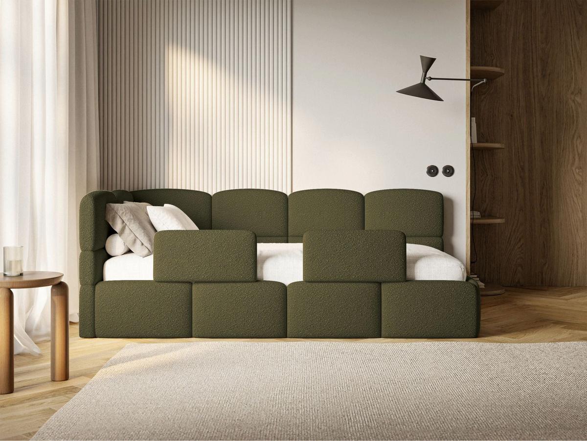 JUGENDBETT Cloudy links mit Rausfallschutz Bouclé Olivgrün - Olivgrün, Kunststoff/Textil (90/200cm) - Selsey