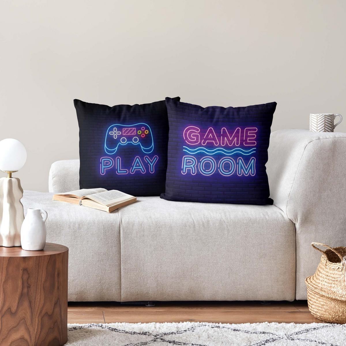 DEKOKISSEN 2er-Set Neon Game Room Controller Duo 40/40 cm - Pink, Textil (40/40cm) - Bilderwelten