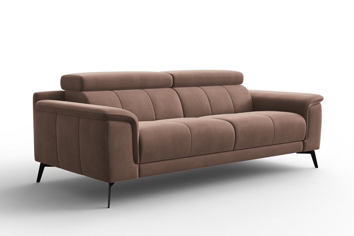 SOFA FIERO 3-Sitzer, Brauner Veloursstoff - Schwarz/Braun, Holz/Textil (212/82/103cm) - Courtois Laville