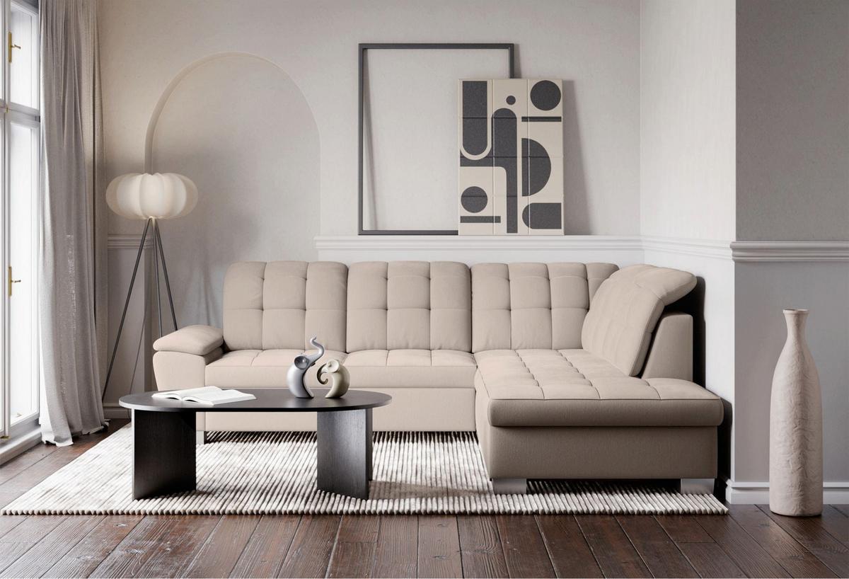 ECKSOFA Jamaal Beige rechtsseitig - Beige/Schwarz, Textil (212/258cm) - Selsey