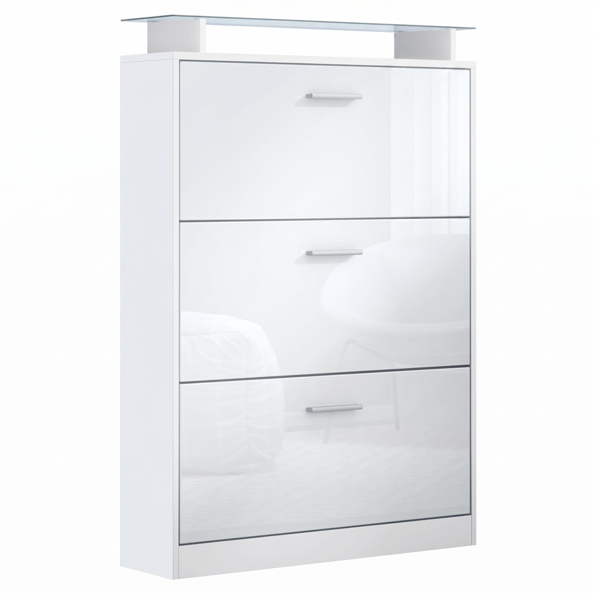 SCHUHSCHRANK Lavia Front in Weiß Hochglanz - Weiß Hochglanz, Holzwerkstoff (89/128/23cm) - Vladon