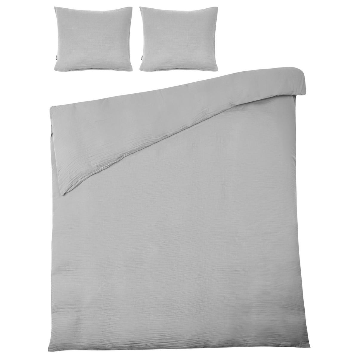 BETTWÄSCHE-SET 150/200 cm Baumwollmusselin Hellgrau Sumner - Hellgrau/Grau, Textil (150/200cm) - Beliani