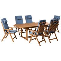 GARTENMÖBEL-SET 6-Sitzer Blau Akazienholz Java Premium - Hellbraun, Holz - Beliani