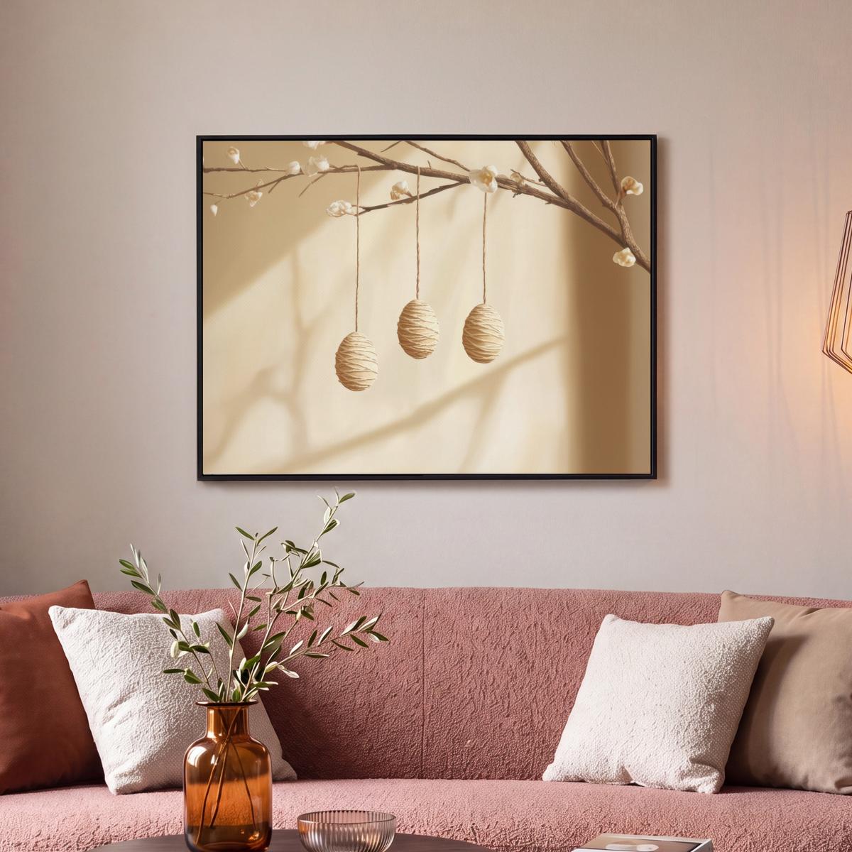 LEINWAND Bilder mit Rahmen - Beige - Osterkuchen - Eier - 70x50 - Beige, Textil (70/50cm) - MuchoWow