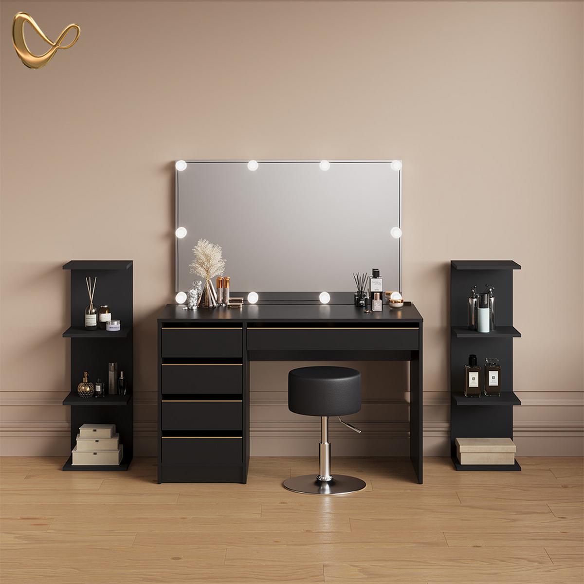 WANDREGAL Vesuvio Schwarz 30 x 95 cm 2er Set - Schwarz, Holzwerkstoff (30/95/28cm) - Livinity®