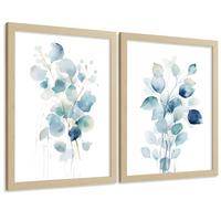 POSTER 2er-Set Wandbilder Blumen Aquarell modern Wohnzimmer Deko, Schlafzimmer, Küche, Badezimmer Leichter Holzrahmen A4 - Beige, Papier (29.7/1/21cm) - Nacnic