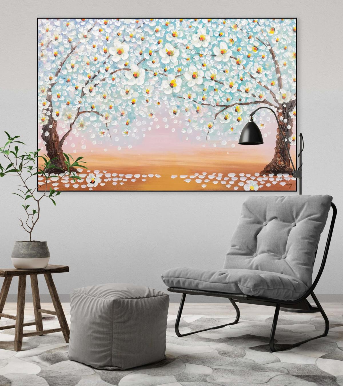 ACRYLBILD HANDGEMALT 120/80 cm - Weiß/Orange, Holz/Textil (120/80cm) - KUNSTLOFT