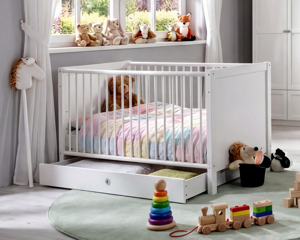 BABYBETT-BETTSCHUBKASTEN B70/H16/T140 cm, passend zum Babyzimmer Landhausstil Weiß (22800-22804) / 22800-02 - Weiß, Holzwerkstoff/Metall - luma-home