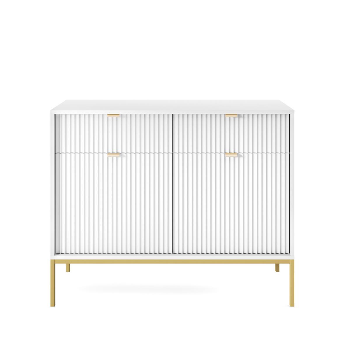 KOMMODE STELLARE 104/83/39 cm mit 2 Schubladen 2 Türen Weiß - Goldfarben/Weiß, Holzwerkstoff (104/83/39cm) - MASSENO