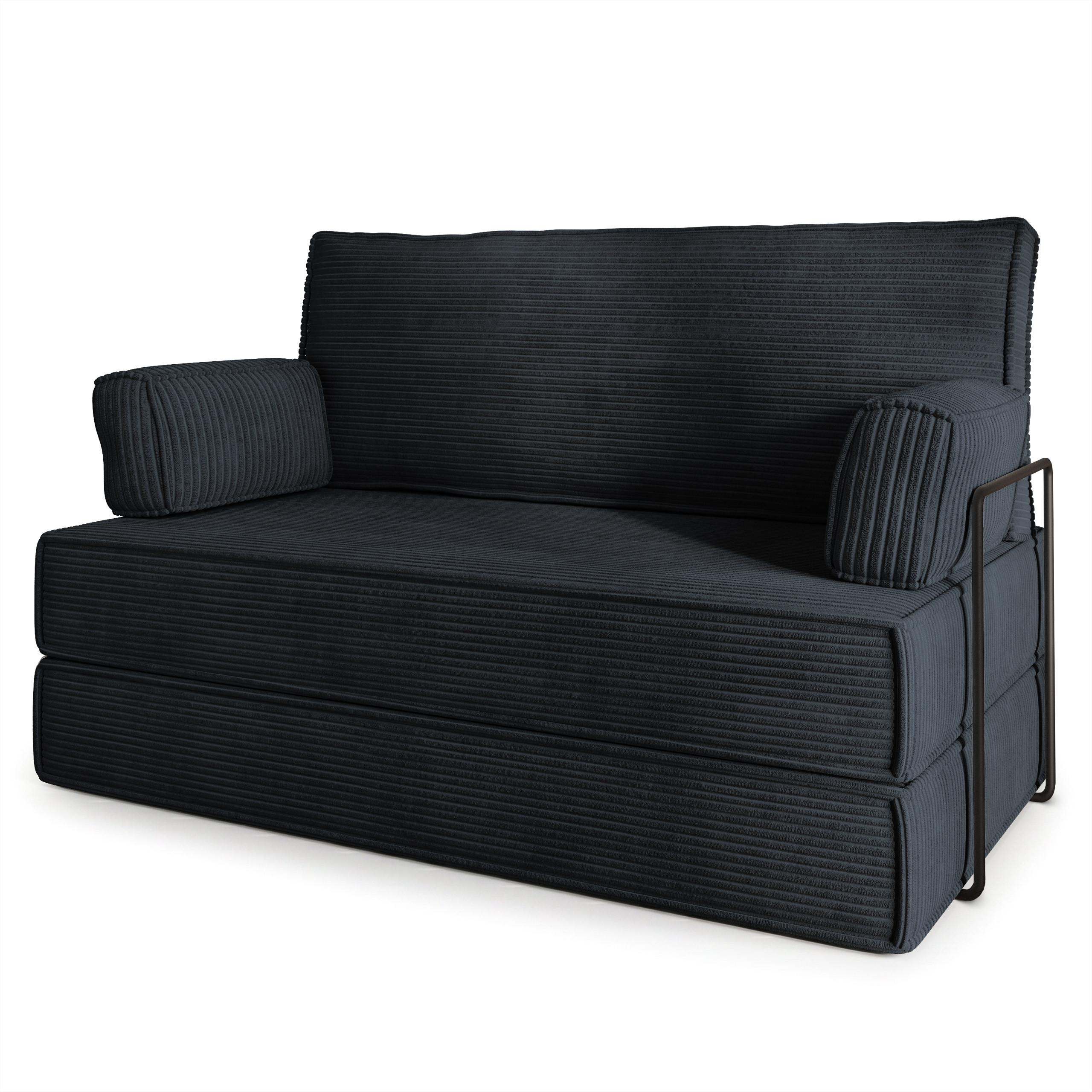 BETTSOFA LADIA aus Schaumstoff Kordstoff Schwarz Schlaffunktion - Schwarz, Textil (140/86/60cm) - MASSENO