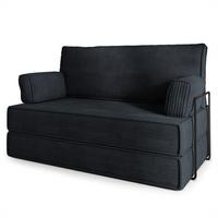 BETTSOFA LADIA aus Schaumstoff Kordstoff Schwarz Schlaffunktion - Schwarz, Textil (140/86/60cm) - MASSENO