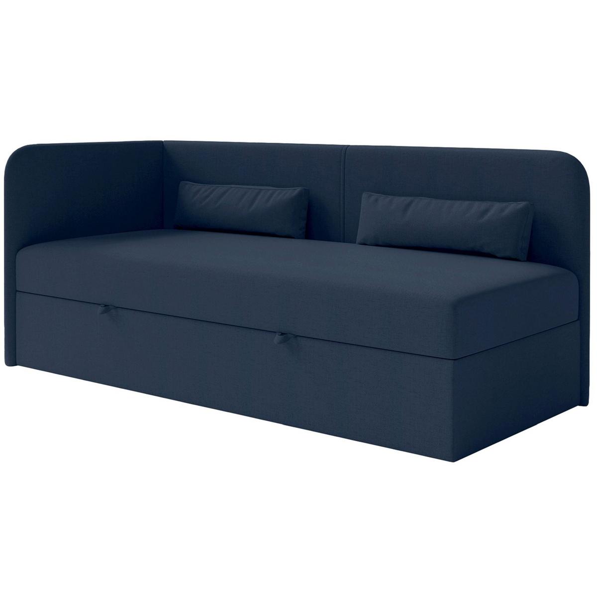 JUGENDBETT Calmmo Dunkelblau mit Chenille-Bezug, Kopfteil links - Dunkelblau, Textil (90/200cm) - Selsey