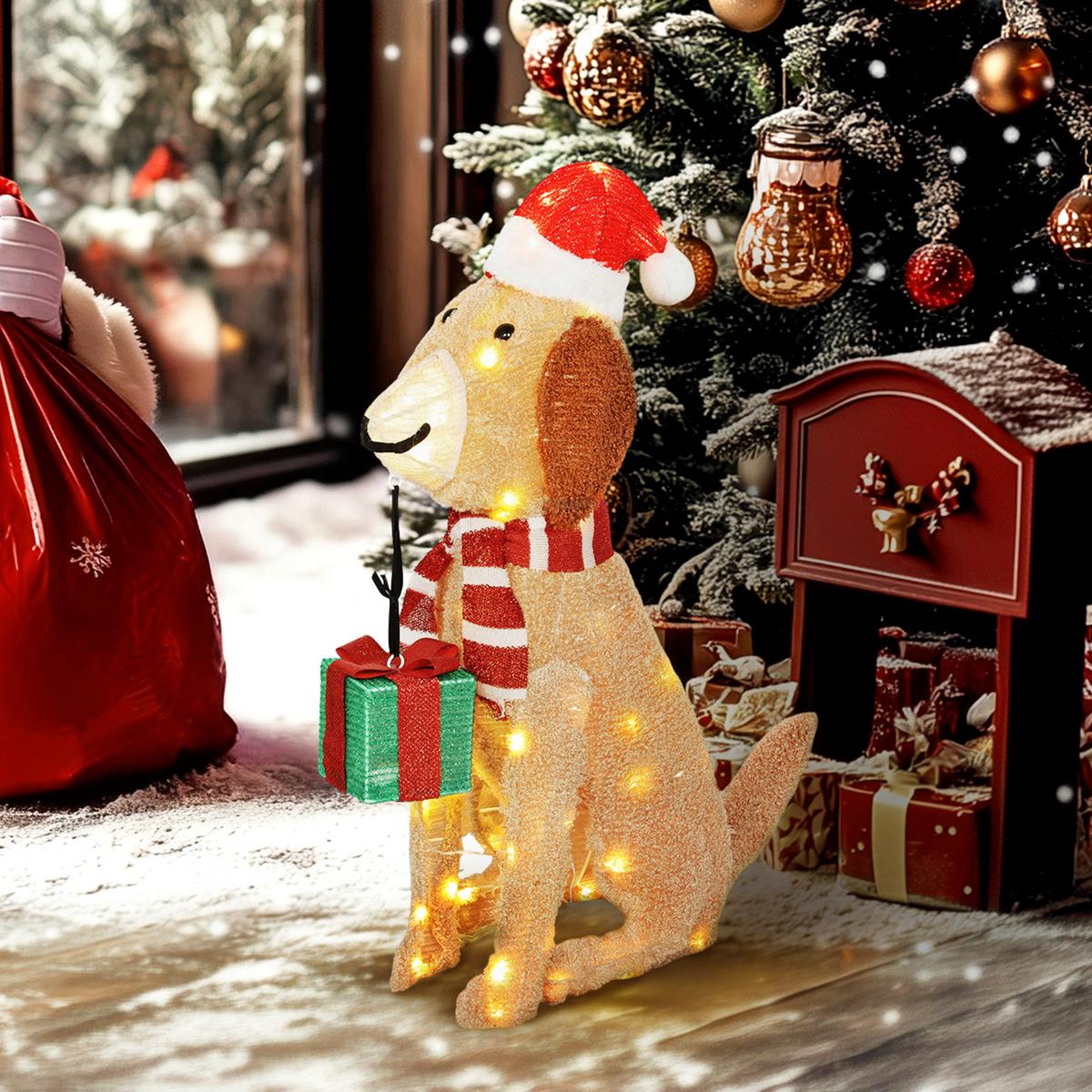 WEIHNACHTSDEKORATION Beleuchteter Weihnachtswelpe mit 74 warmweißen LED-Lichtern - Gelb, Textil (20/70/64cm) - Outsunny