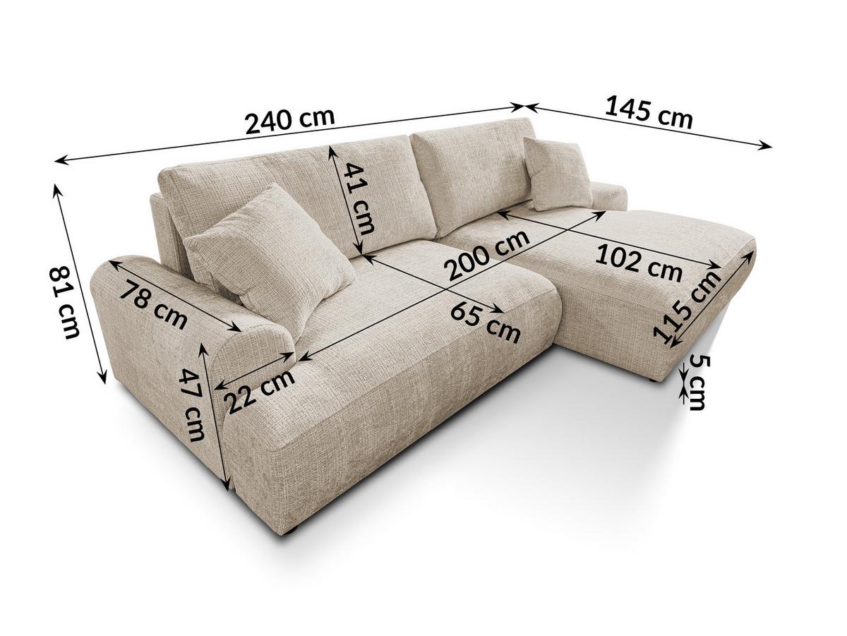 ECKSOFA Melvano mit Schlaffunktion und Bettkasten im Japandi-Stil aus weichem Dunkelbeige Chenille-Stoff - Beige/Schwarz, Holz/Kunststoff (240/145cm) - S-Style