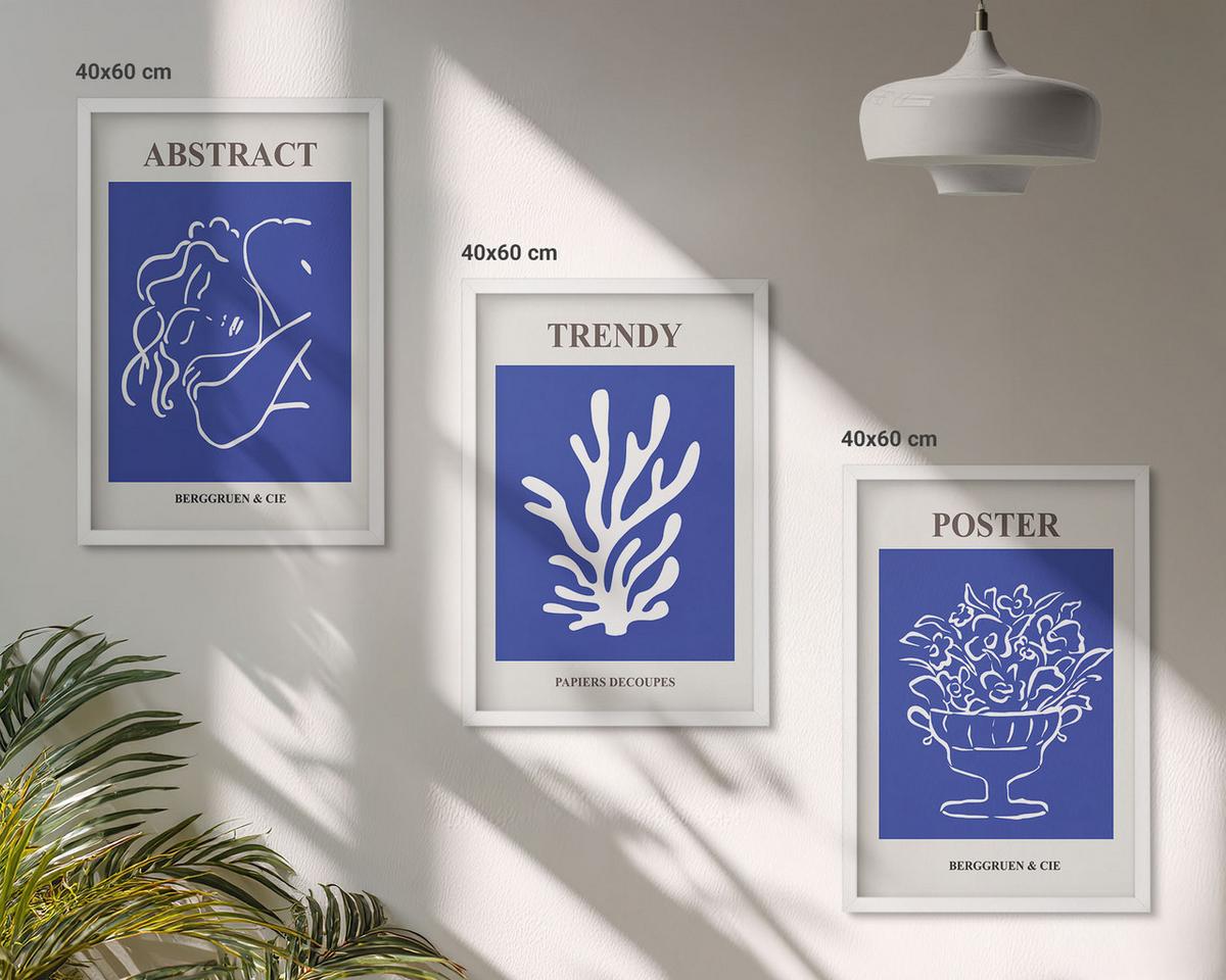 BILDER SET 3er Set - 40x60 cm Weißer Rahmen - Stilvolle blaue Poster - Weiß, Kunststoff (40/60cm) - TULUP