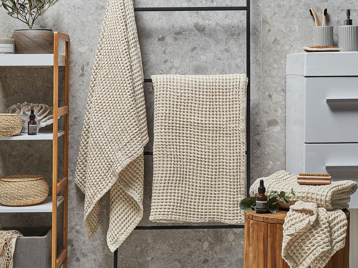 BADEHANDTUCH 4-teilig Beige Areora - Beige, Textil (100/150cm) - Beliani