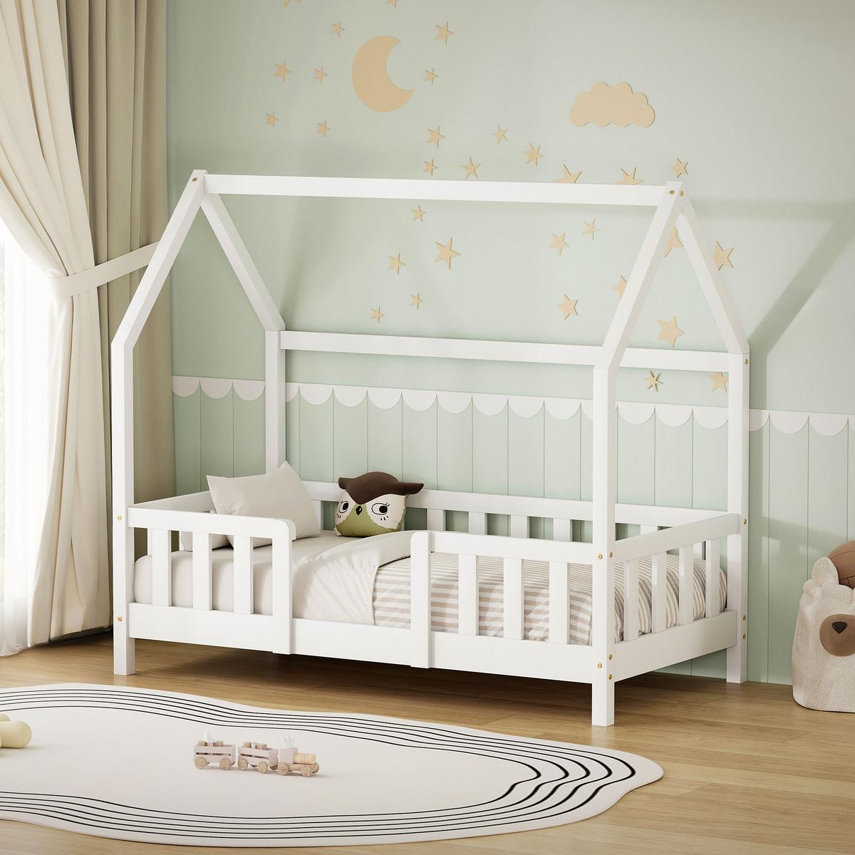 KINDERBETT 70x140 cm mit Rausfallschutz Weiß aus Kiefernholz - Weiß, Holz (70/140cm) - ML-DESIGN