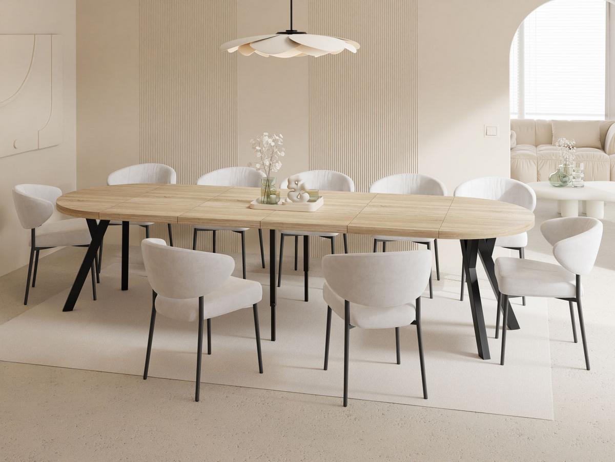 ESSTISCH Twixy XXL groß rund oval ausziehbar, Eiche Hell Braun 100-300/100/76 cm - Schwarz/Sonoma Eiche, Holz/Holzwerkstoff (100/300/76cm) - WFL GROUP