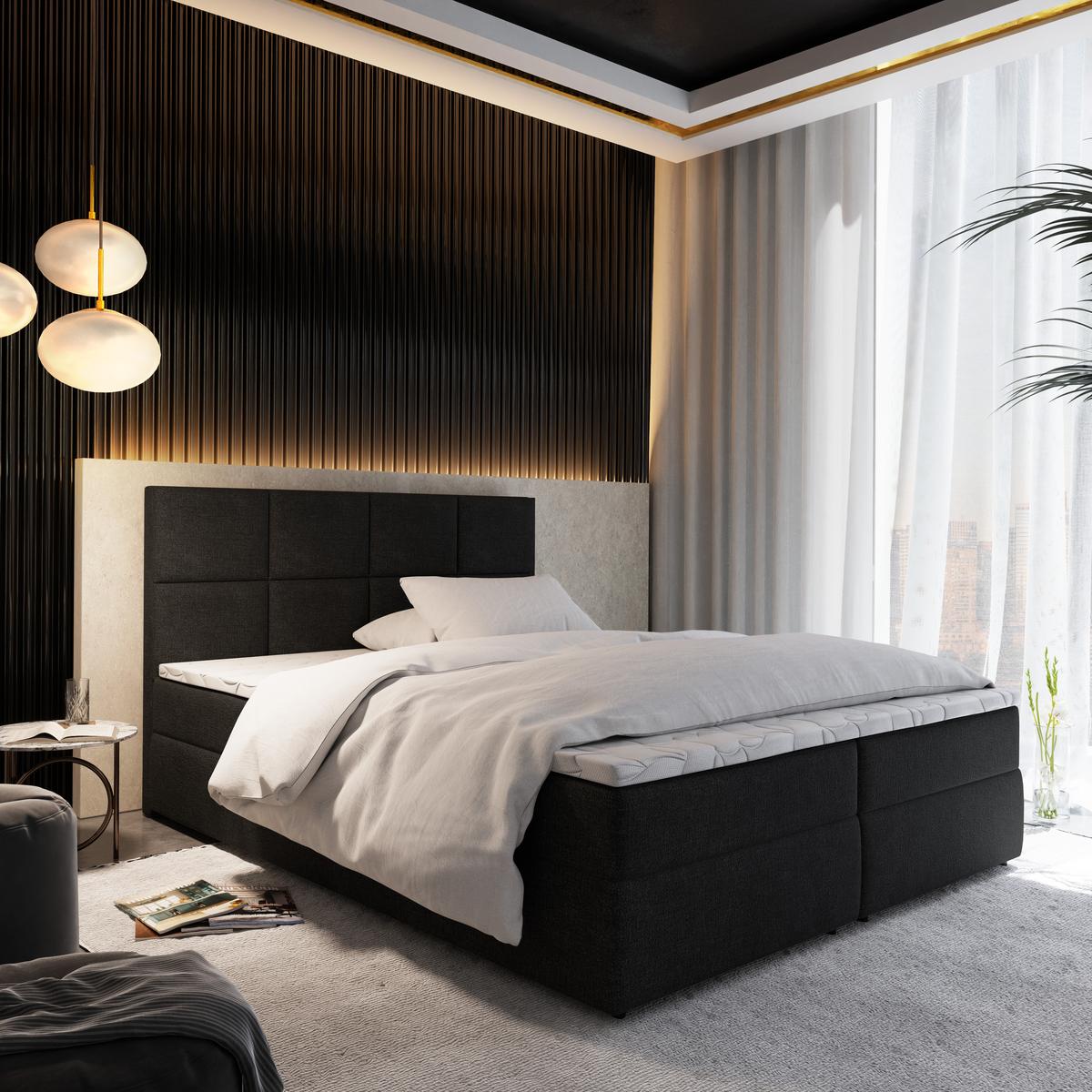 BOXBETT LENA 180x200 cm mit Matratze und Topper - Schwarz - Anthrazit, Holz (180/200cm) - MASSENO
