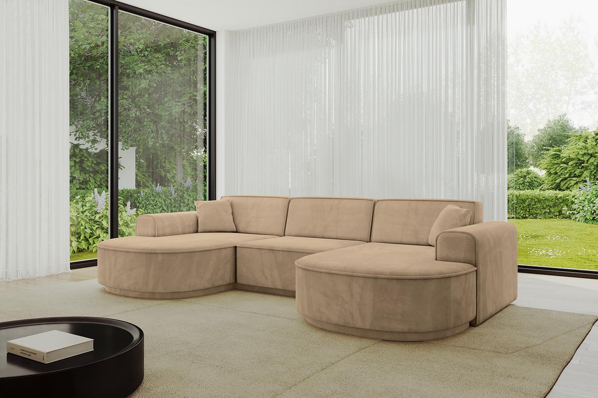 WOHNLANDSCHAFT MARI-U1-v3 - 303x171x83 cm Taupe Velours - Taupe/Schwarz, Holzwerkstoff/Kunststoff (303/83/171cm) - ALTDECOR