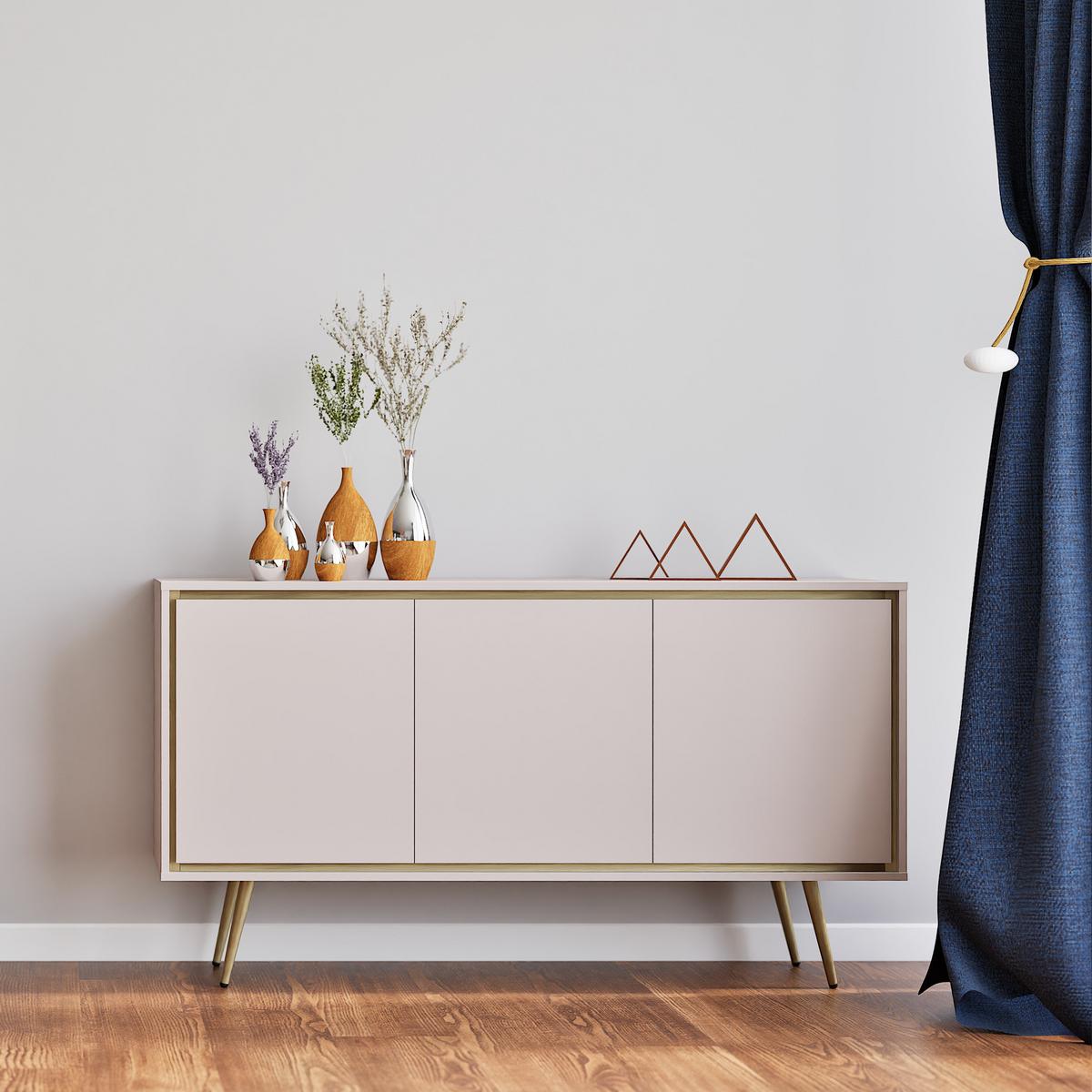 KOMMODE Lori mit 3 Türen, Push-to-open-Öffnung, kaschmir - Kaschmir, Holzwerkstoff/Metall (150/80/40cm) - Beautysofa