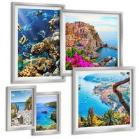 BILDER SET 5er Set - 50x50 cm & 20x30 cm & 40x60 cm Silberner Rahmen - Berglandschaften im Hintergrund - Silberfarben, Kunststoff (40/60cm) - TULUP