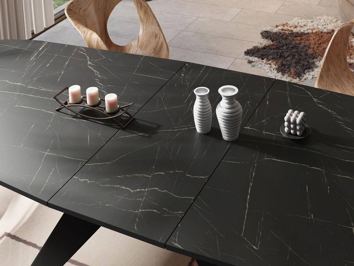 ESSTISCH Foster rechteckig ausziehbar, Marmor Schwarz 180-218/90/76 cm - Anthrazit/Schwarz, Holzwerkstoff/Metall (90/220/76cm) - WFL GROUP