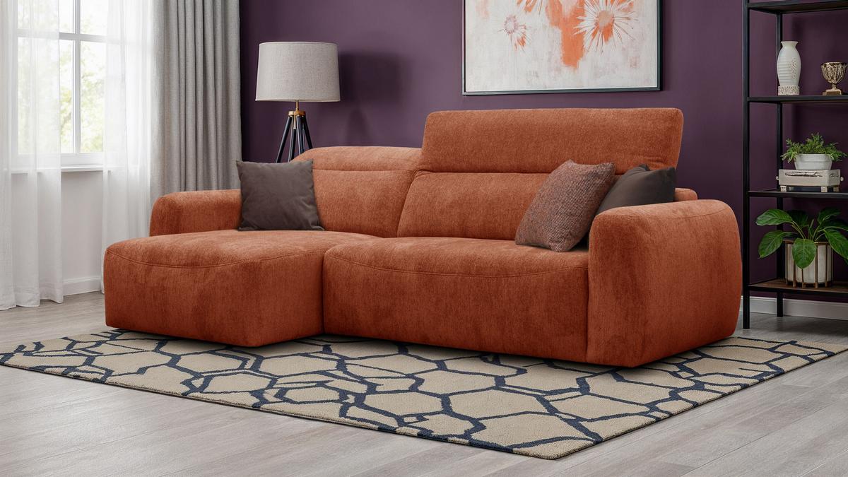 ECKSOFA NERO 4-Sitzer, orange - Schwarz/Orange, Holz/Textil (272/81/159cm) - Wozimo