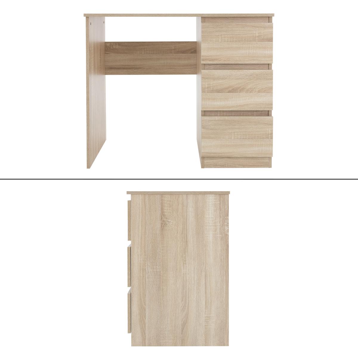SCHREIBTISCH mit 3 Schubladen 90x76x50 cm Sonoma-Eiche - Braun, Holzwerkstoff (90/50/76cm) - ML-DESIGN