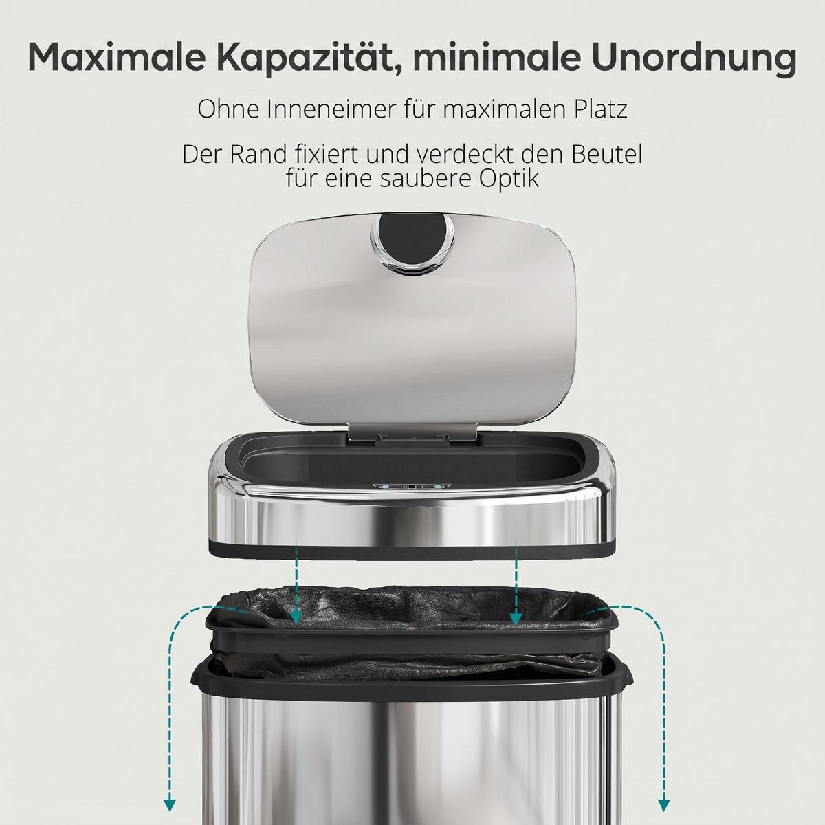 AUTOMATIK Mülleimer Abfalleimer mit Sensor Küche Edelstahl viereckig 68L - Silberfarben, Metall (29.5/78/40.5cm) - HOMCOM