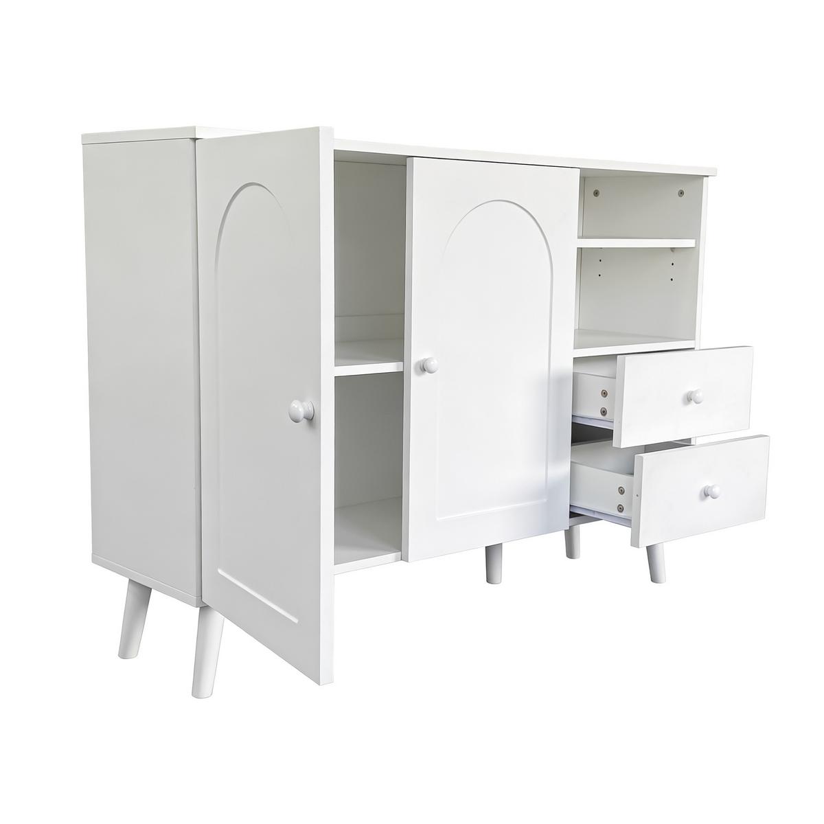 SIDEBOARD 118cm mit gewölbten Türen, 2 Schubladen, für Wohnzimmer - Weiß, Holzwerkstoff (118/82/35cm) - Urban Meuble
