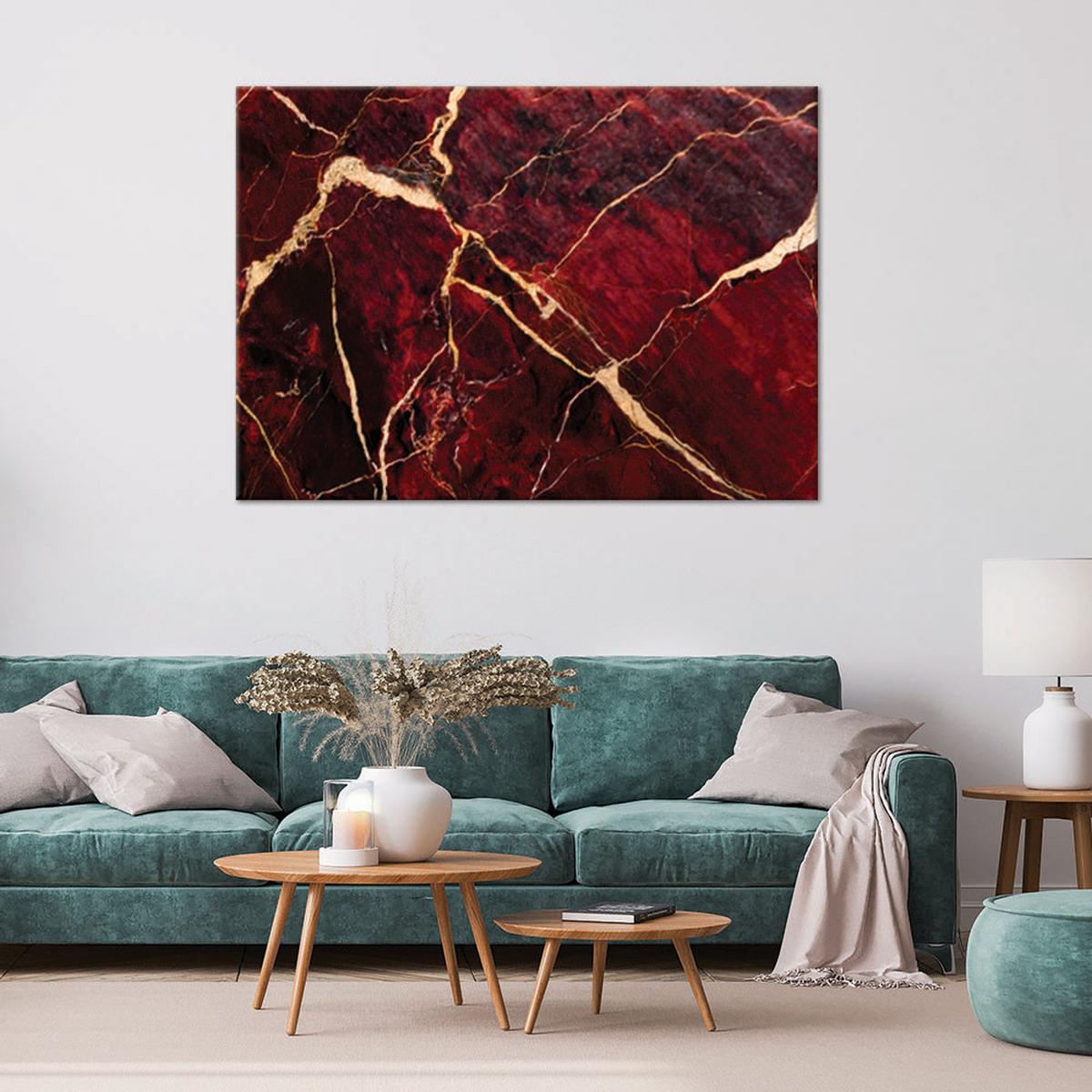 LEINWANDBILD Roter Marmor mit goldenem Loft-Stil 60x40cm - Rot, Textil (60/40cm) - Feeby