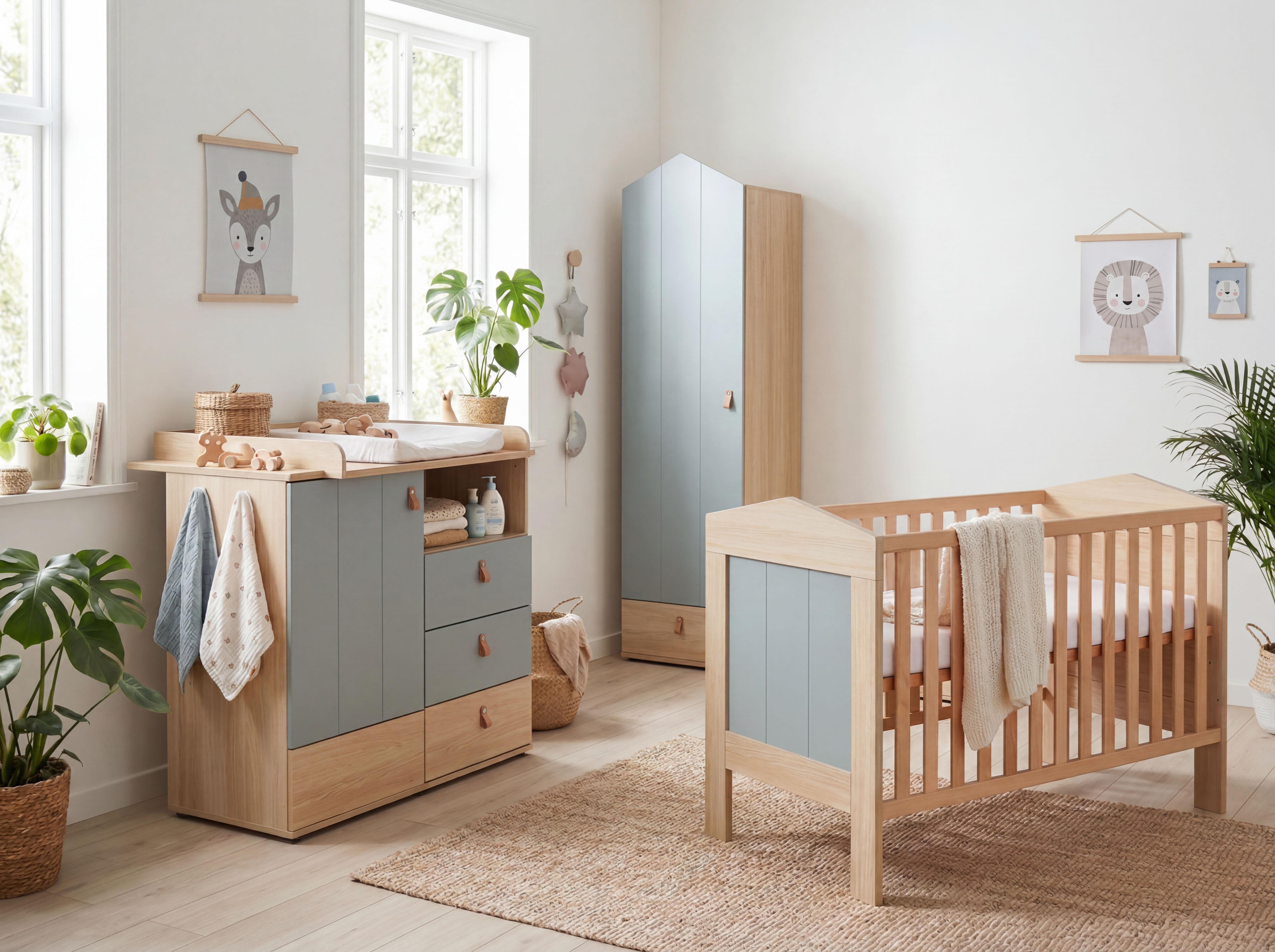 BABYZIMMER Set Roofy 3-tlg. - Salbeigrün/Eichefarben, Leder/Holz (1/1/1cm) - arthur berndt