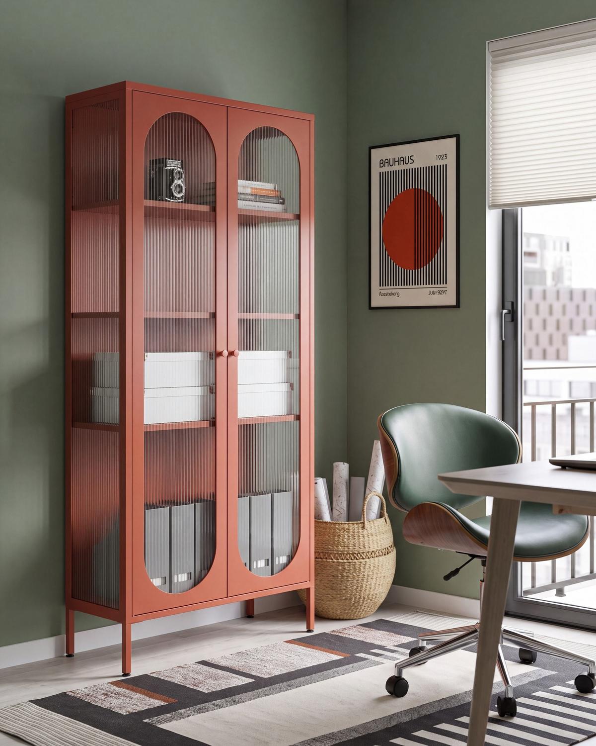 VITRINE mit Glastüren Metall 80 cm Goldbraun Foxton - Goldfarben/Braun, Metall (80/181/35cm) - Beliani