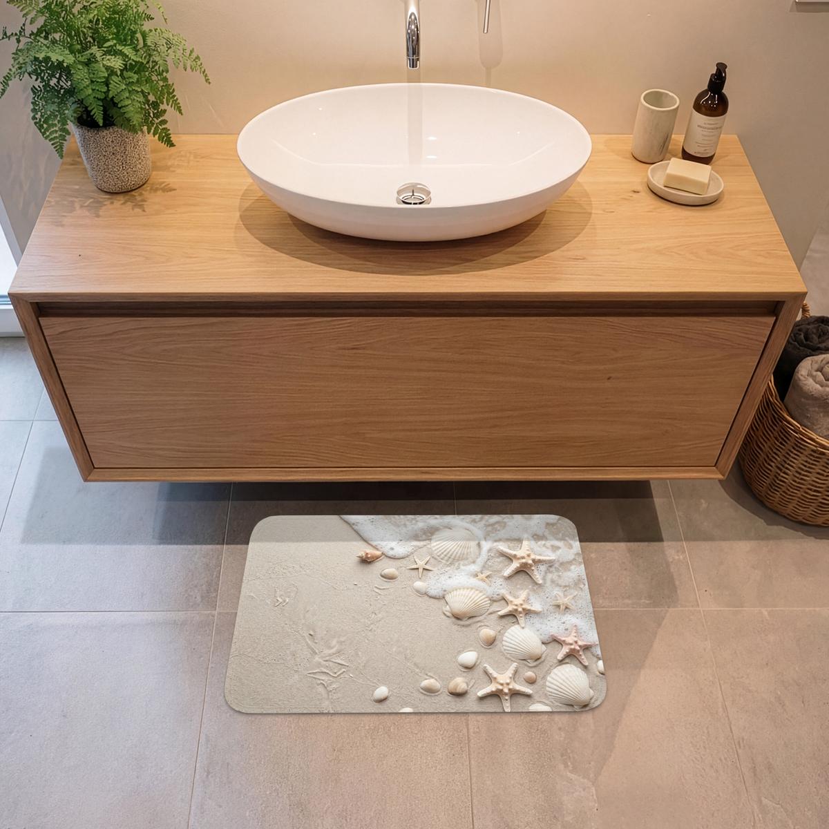 BADEMATTE Muscheln - Seesterne - Strand 60x40 cm - Sandfarben/Creme, Textil (60/40cm) - OnlyWow