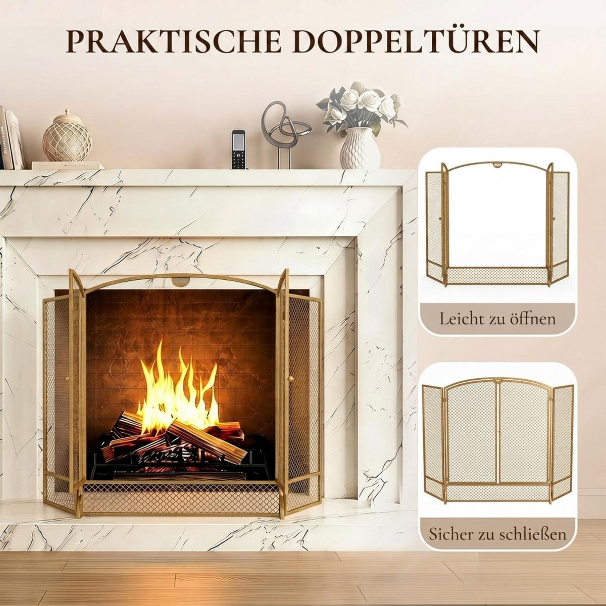 KAMINSCHUTZGITTER Metall Goldfarben - Goldfarben, Metall (10/75/122cm) - HOMCOM