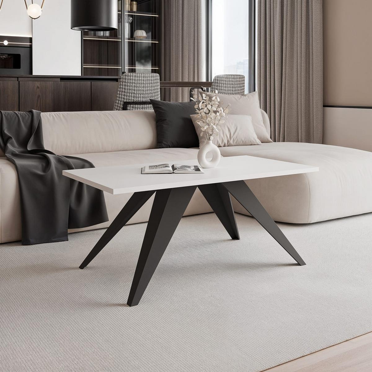 COUCHTISCH AIRA 120/60/48 cm Rechteckig, Schwarz/Weiß - Schwarz/Weiß, Metall (60/120/48cm) - Idohome