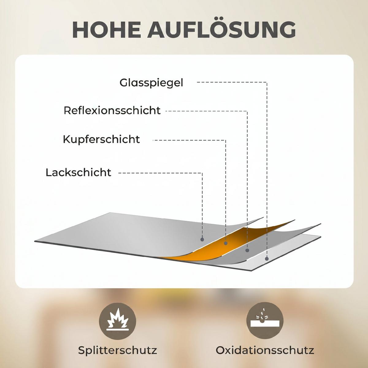 WANDSPIEGEL MDF Glas Grau - Grau, Glas/Holzwerkstoff (2/70/50cm) - HOMCOM