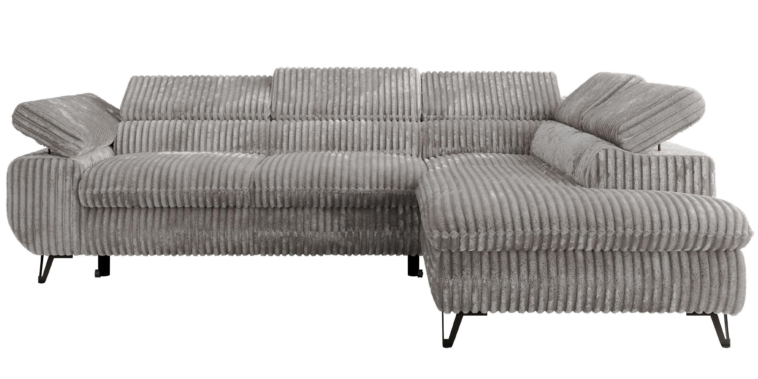 ECKSOFA PABLO L Hellgrau Cord - Rechts Seite mit T25 Topper - Hellgrau/Schwarz, Textil/Metall (273/208cm) - MKS