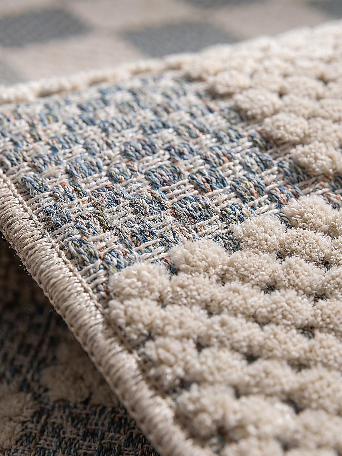 TEPPICHLÄUFER waschbar AFTON, Schachbrettmuster, Natur-Blau, 80 x 230 cm - Beige, Textil (80/230cm) - KADIMA DESIGN