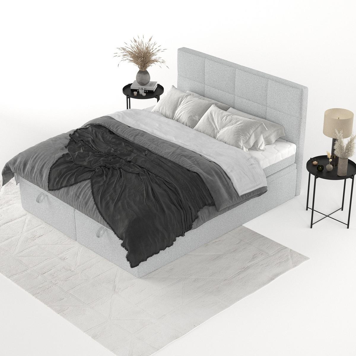 BOXBETT Tessa 180/200 cm Hellgrau im Riva Stoff - Hellgrau/Schwarz, Holz/Holzwerkstoff (180/200cm) - AltaBeds