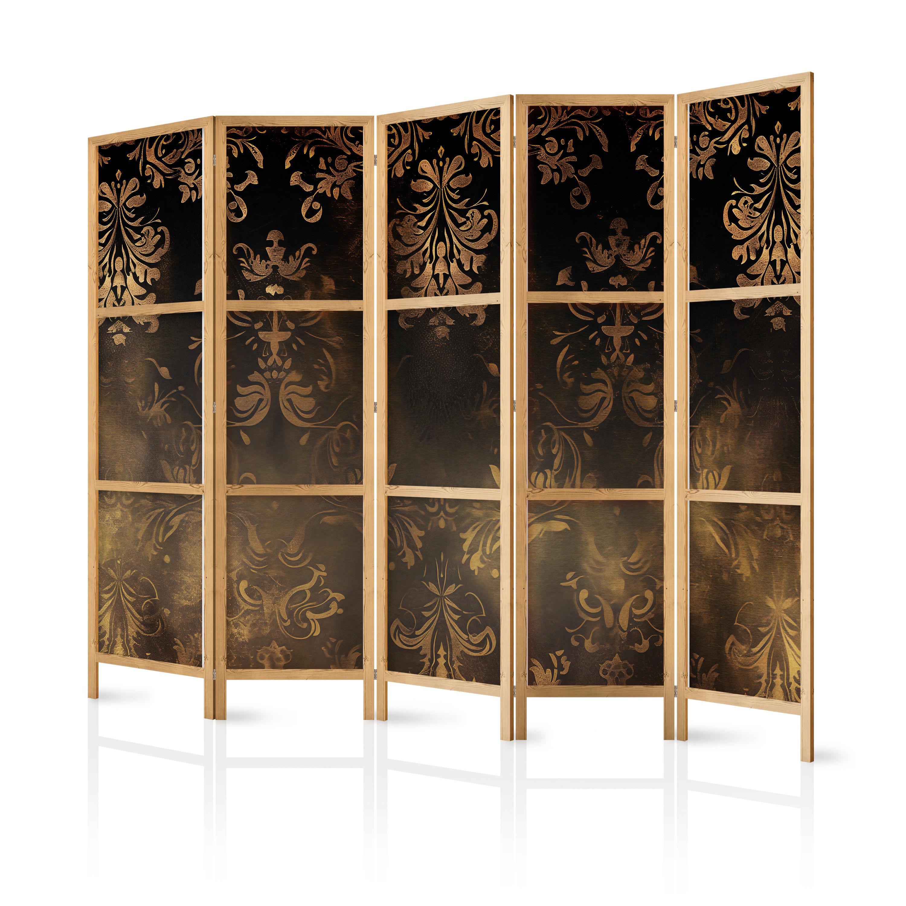 PARAVENT Japanischer 5-tlg 225x172 cm Vintage Ornamente - Braun, Holz/Textil (225/172/3cm) - Muralo
