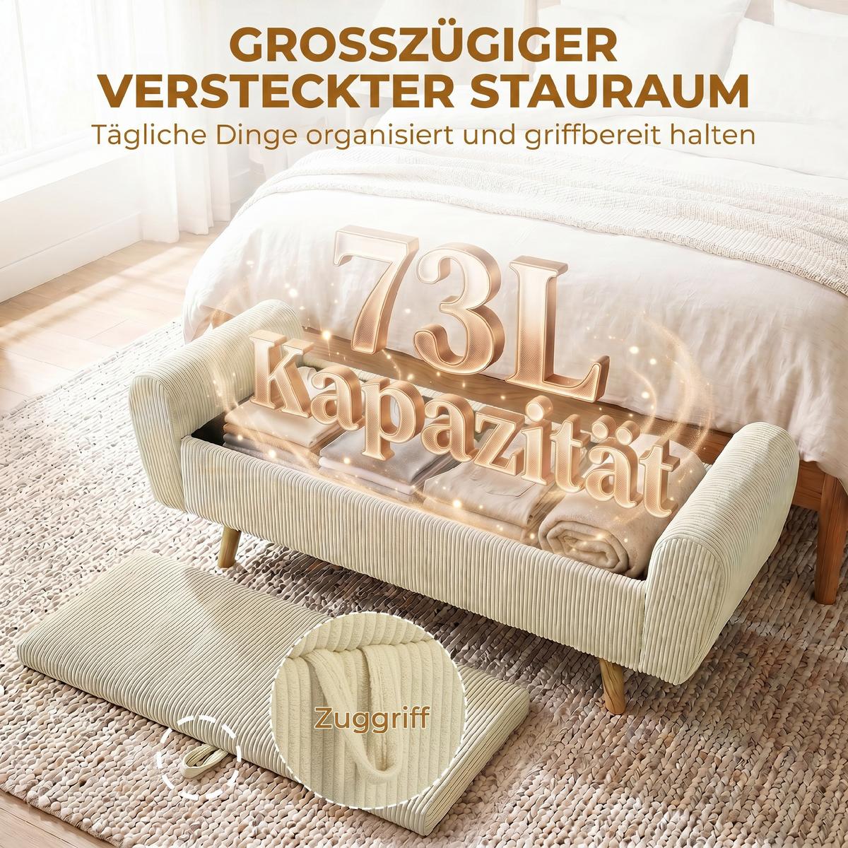 TRUHENBANK Polyester Gummibaumholz Beige - Beige, Holz/Textil (45/51/150cm) - HOMCOM