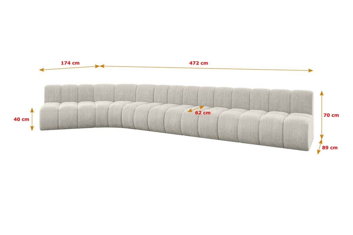 ECKSOFA modulares Sofa Montra-L3 - 472x174x70 cm Creme - Hellgrau/Creme, Holzwerkstoff/Textil (472/174cm) - ALTDECOR